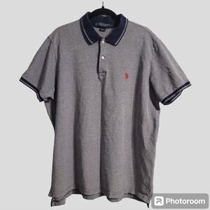 U.S. POLO ASSN. Shirt Men's XXLarge Blue Heathered Red Pony High-Low Split Hem
